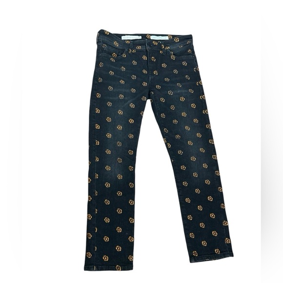 Anthropologie Pilcro Black & Copper Floral Embroidery Slim Straight Jeans Sz 28 - Picture 3 of 14